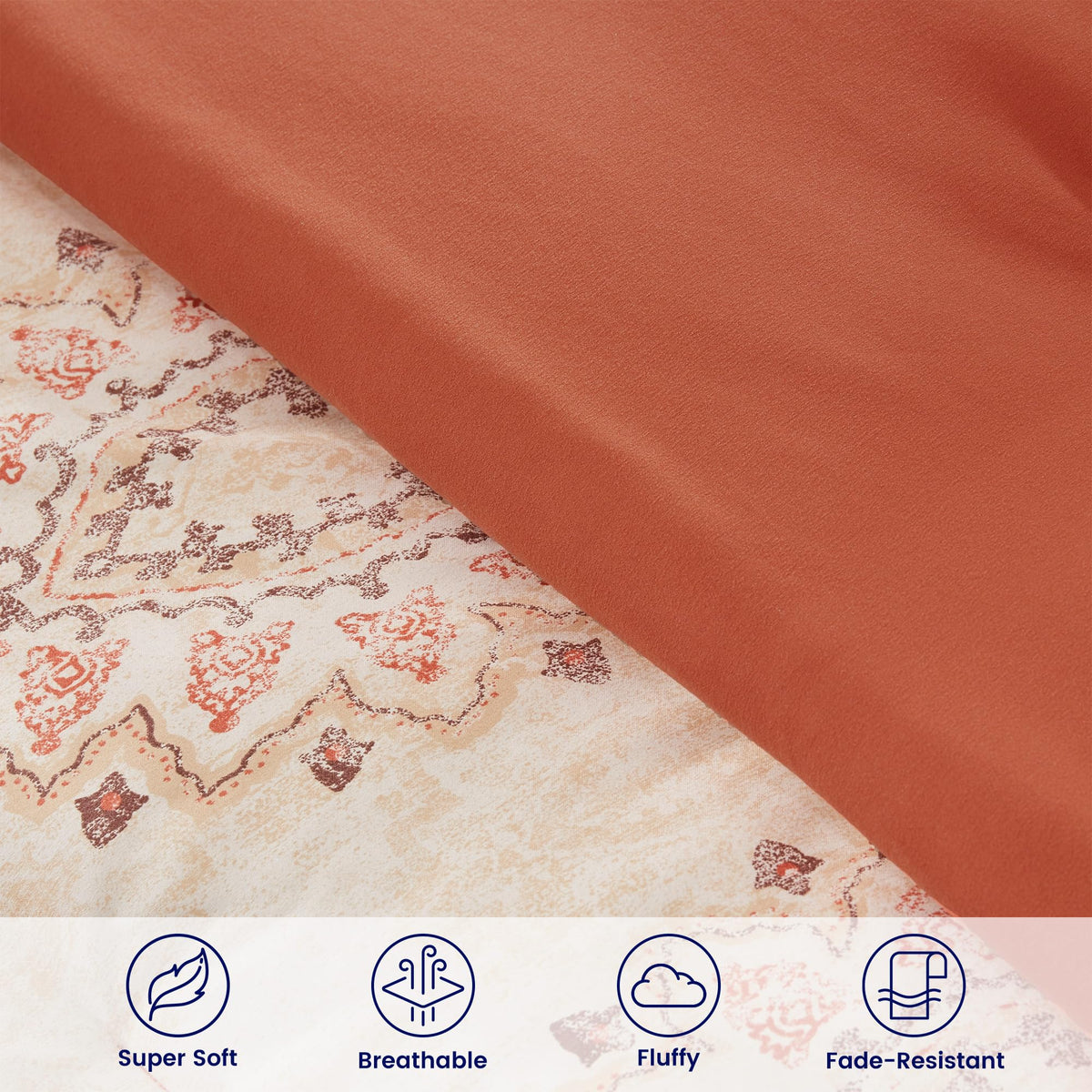 7 Pieces Bed in a Bag Comforter Sets Full, Damask Pattern Beige Fluffy Breathable BIAB with 4 Corner Tabs