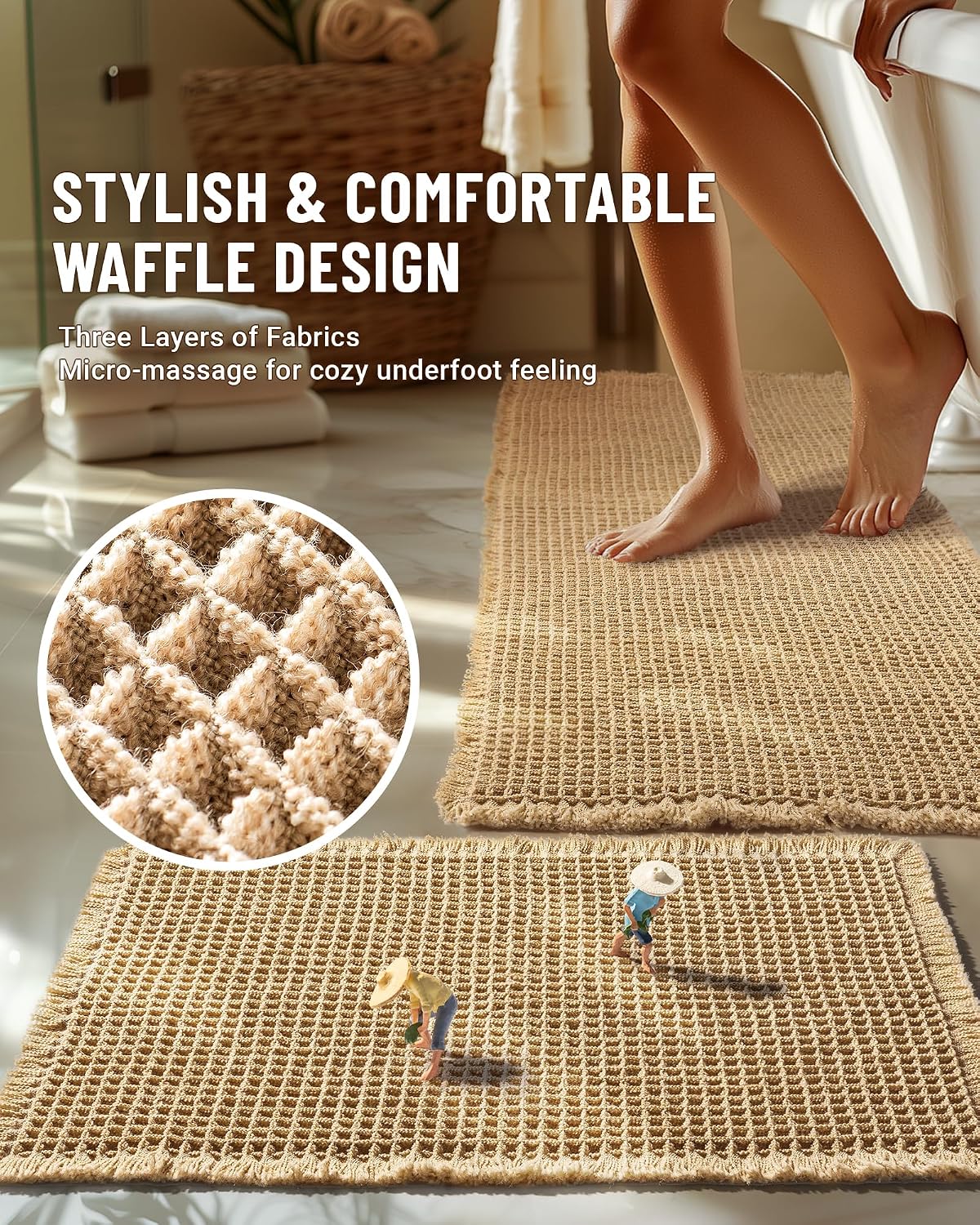 Large Waffle Bath Mat Set, Non Slip Bath Rug Set, Ultra Absorbent Bath Mats Decor, Extra Soft Floor Kitchen Rugs Sets