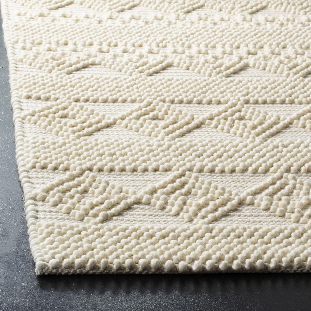 Natura Collection Area Rug, Ivory, Handmade Moroccan Boho Tribal Wool & Cotton, Ideal for High Traffic