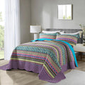 Cotton Bedspread Quilt Sets - Reversible Patchwork Coverlet Set, Striped Jacquard Pattern
