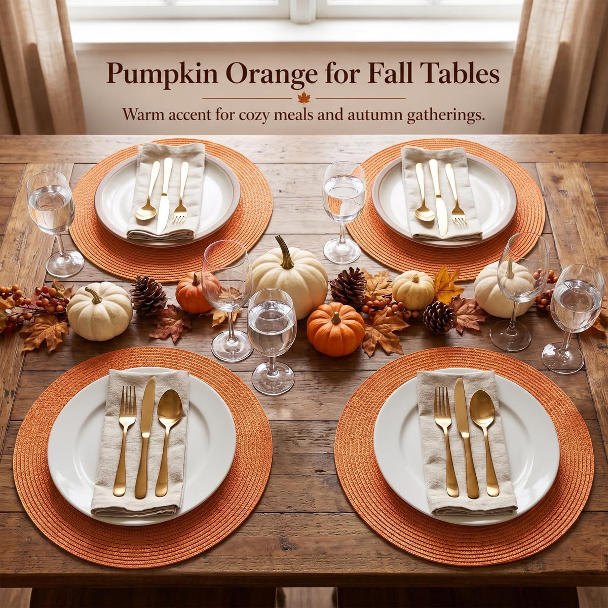 Round Braided Placemats Set of 6 Table Mats for Dining Tables Woven Washable Non-Slip Place mats 15 Inch for Fall
