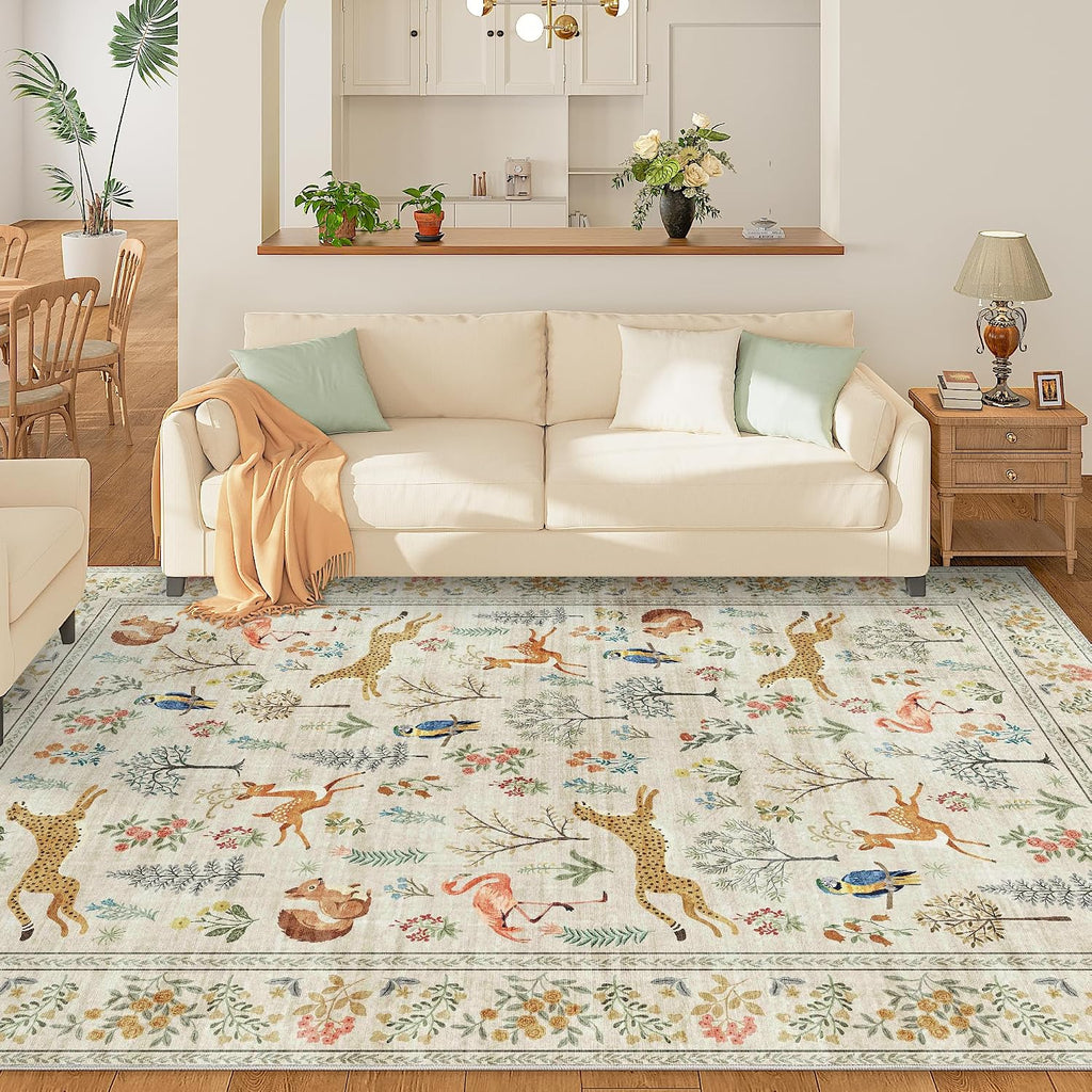 Area Rugs, Washable Animal Rug Non Slip, Beige