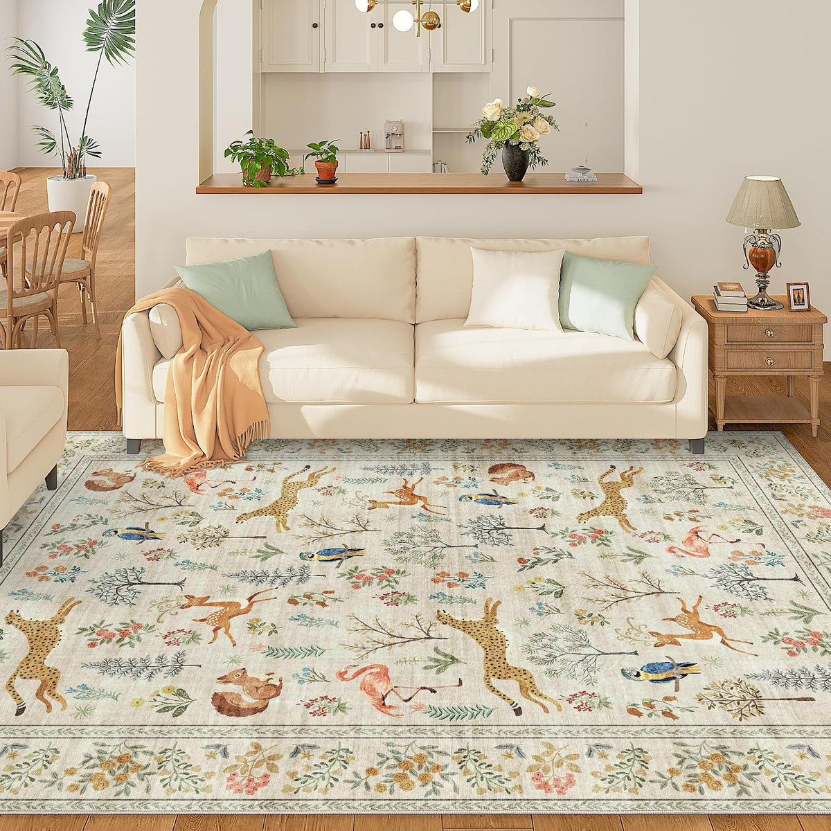 Area Rugs, Washable Animal Rug Non Slip, Beige