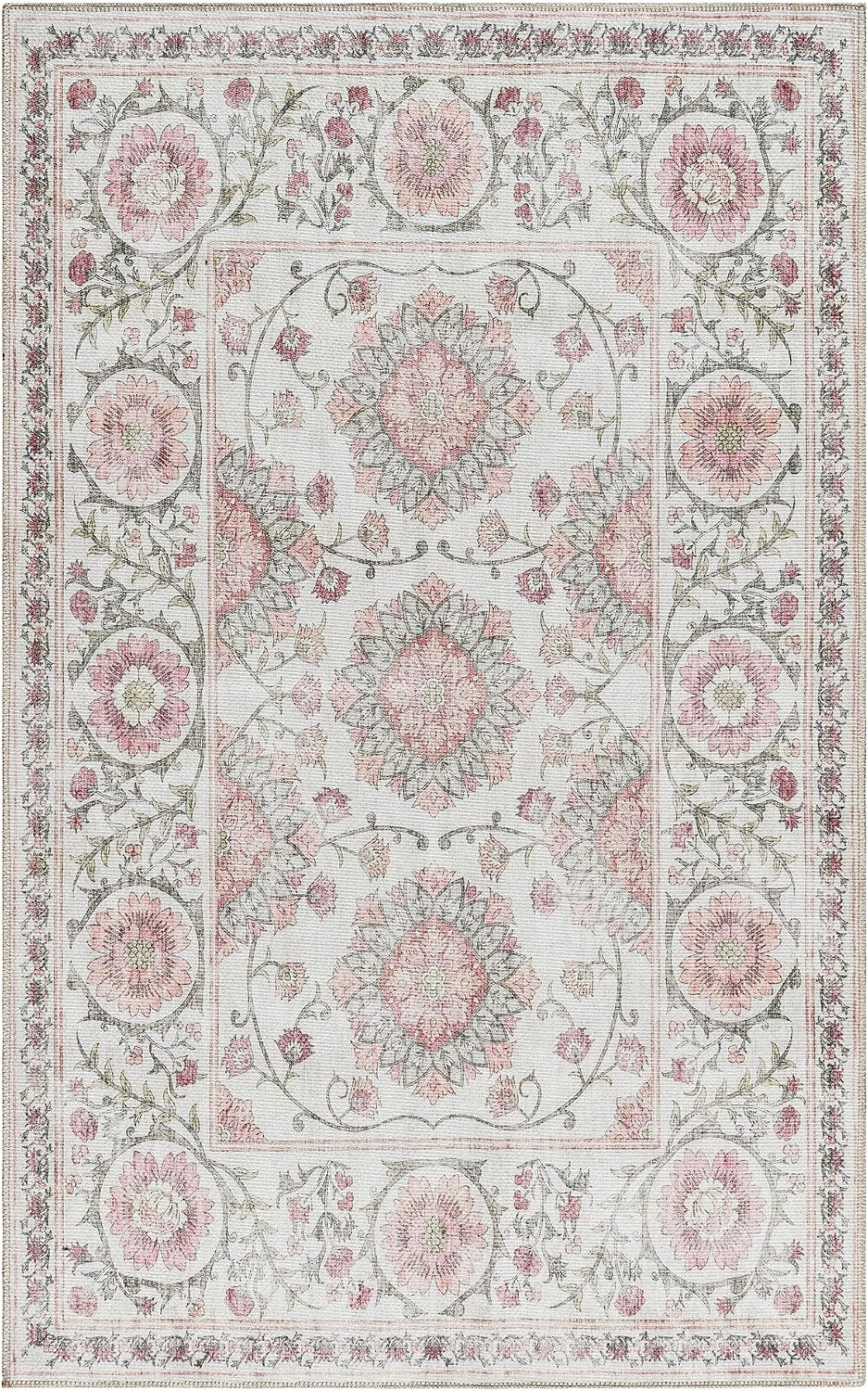 Machine Washable Indoor Area Rug - Small, Easy Cleaning & Non-Shedding, Ideal for High Traffic Areas, Moroccan