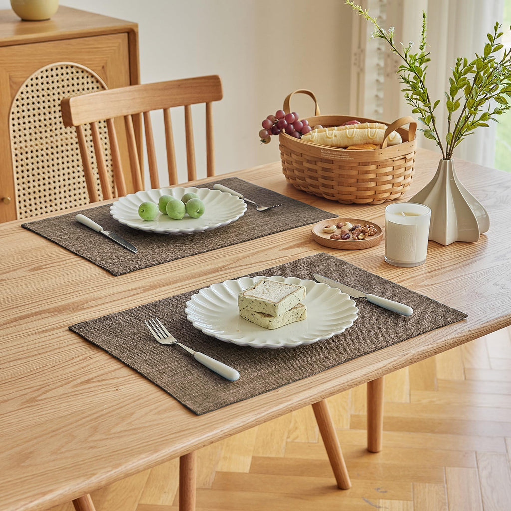 Faux Linen Cloth Placemats Set of 4-12 x 18 Inch, Brown