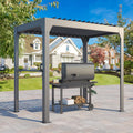 8x5 Louvered Pergola, Aluminum BBQ Pergola, Hardtop Gazebo Grill, Adjustable Rainproof Roof, Pergolas, Black