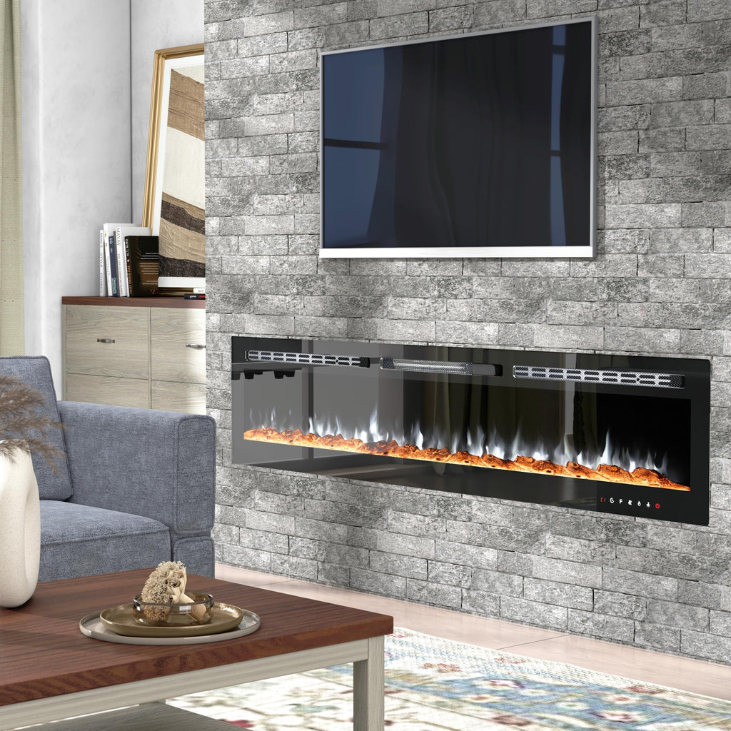 80 inch 750W/1500W Electric Fireplace Inserts with Remote Control in Wall Mounted, Energy Saving LED Insert Fireplace