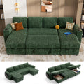108" Modular Sectional Sleeper Sofa with Pull Out Bed, 4 Seat Chenille U Shaped Couch with USB Ports|Cup Holders|Side