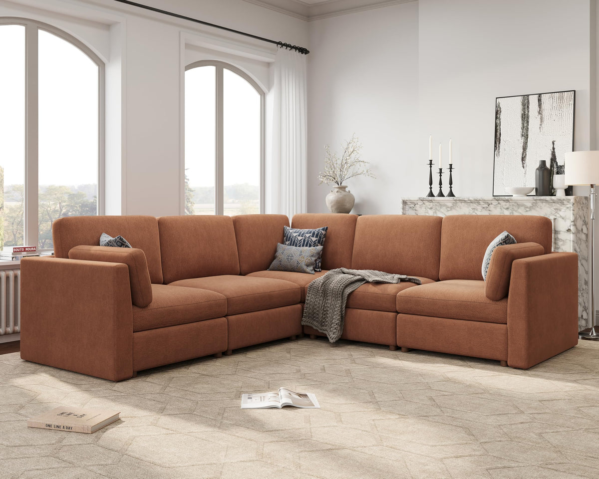 Oversized Modular Sectional Sofa V-Shaped Cloud Couches Brown
