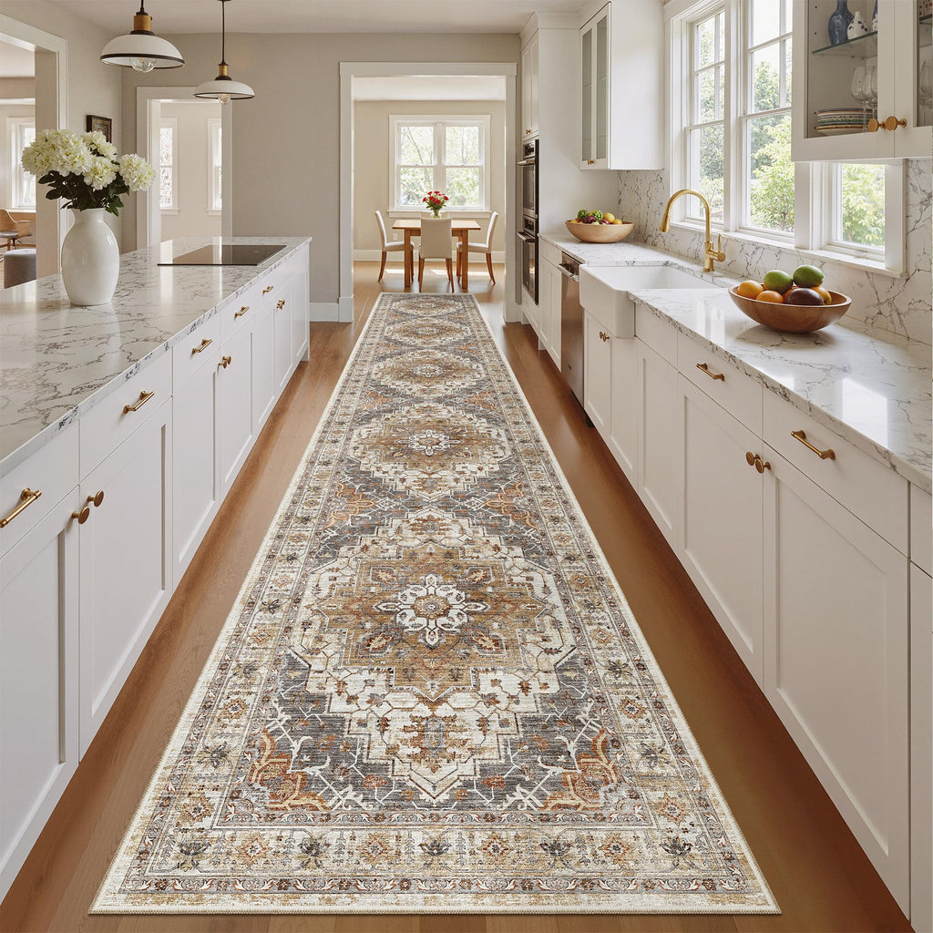 Hallway Runner Rug 2'6''x16' Kitchen Runners Vintage, Turmeric/Grey