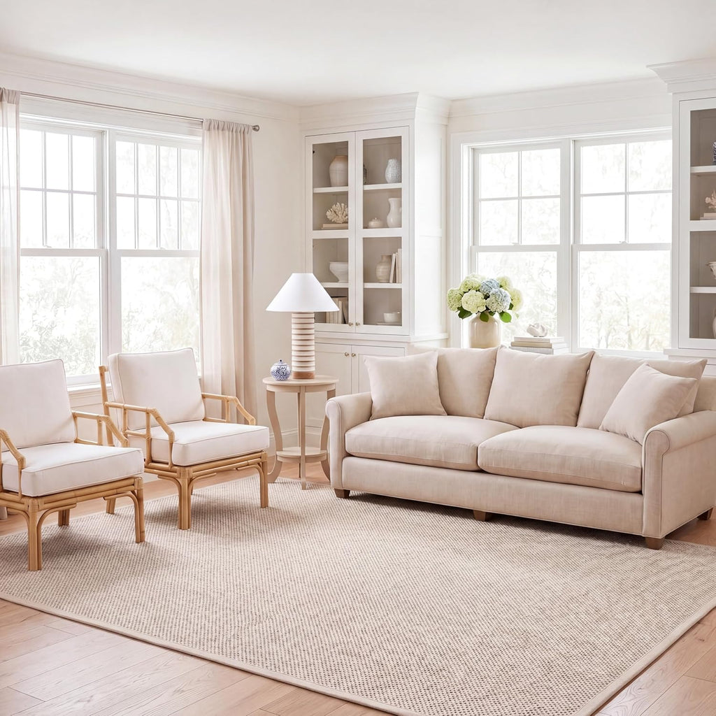 Area Rug - Natural Fiber Collection - Large - Marble & Beige, Sisal, Woven Design with Border (NF143C)