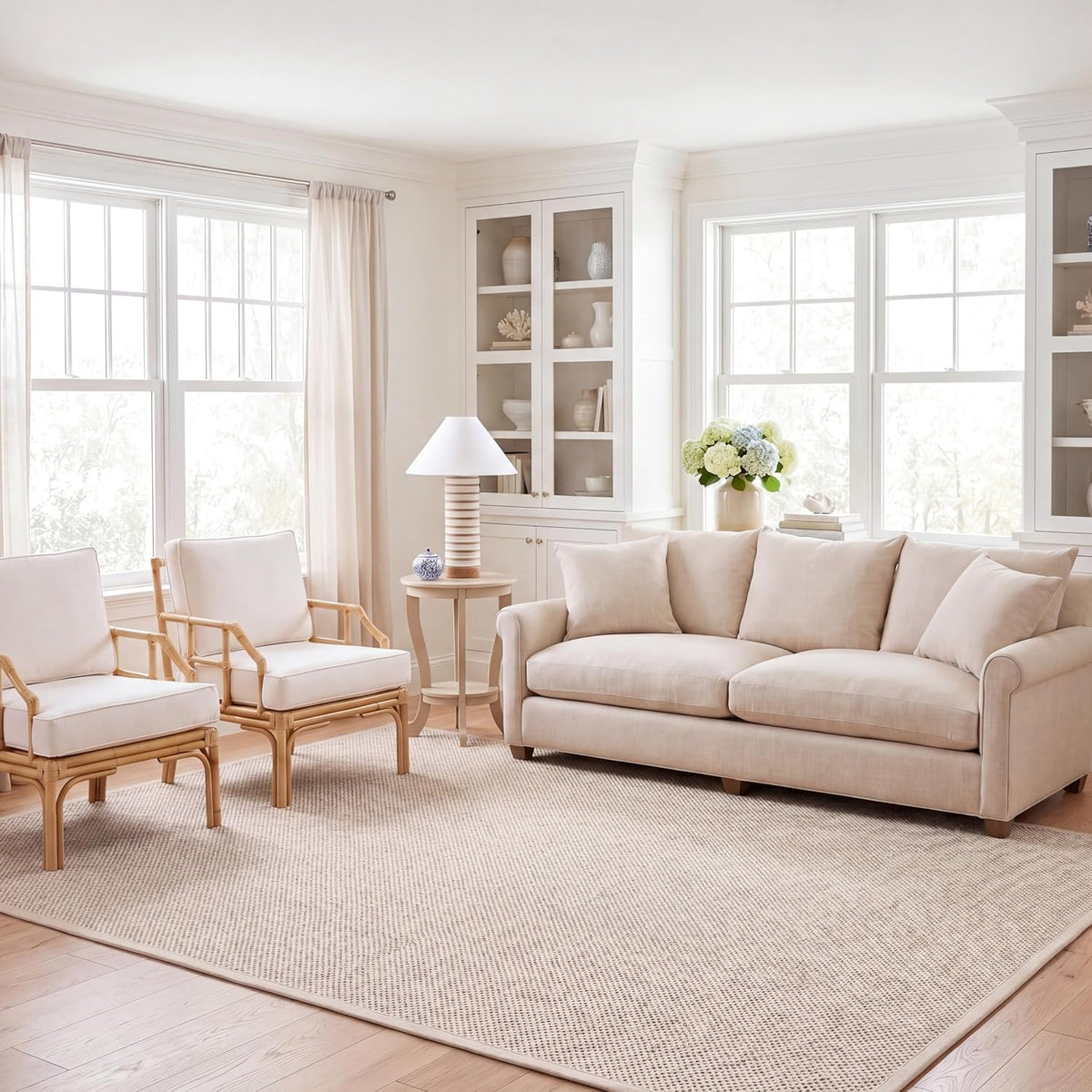 Area Rug - Natural Fiber Collection - Large - Marble & Beige, Sisal, Woven Design with Border (NF143C)