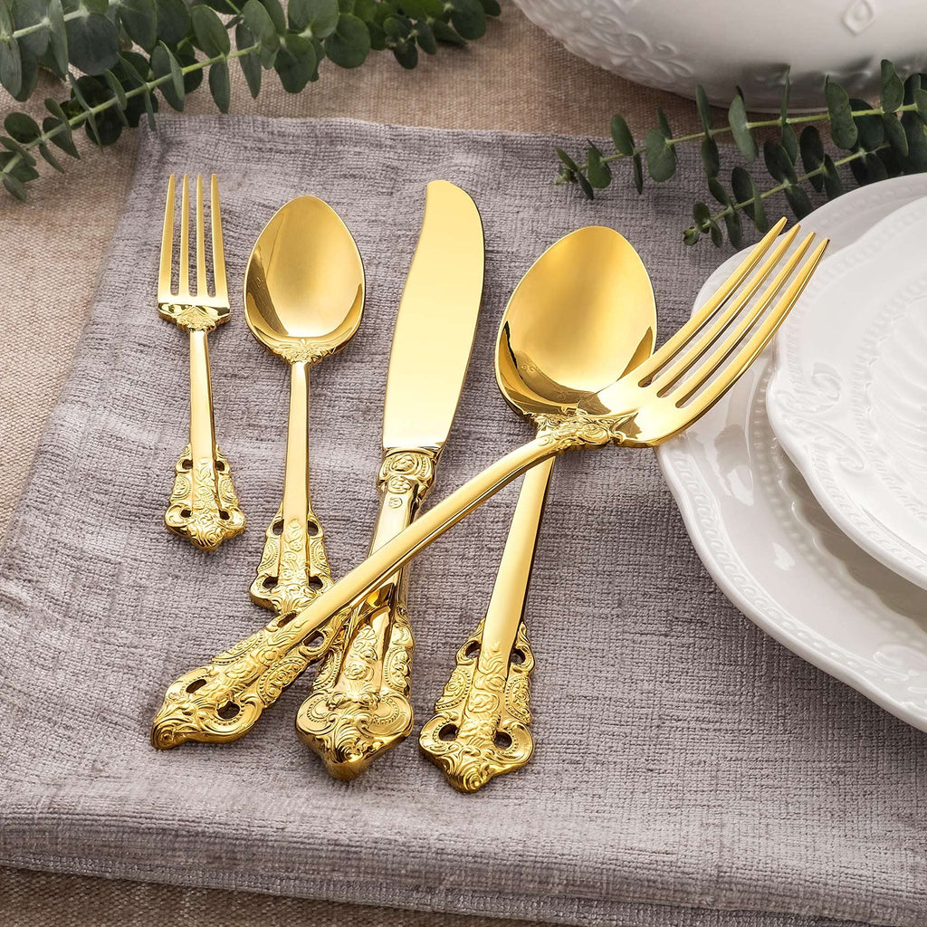 Luxury 45-Piece 18/10 Stainless Steel Flatware Set (Gold)