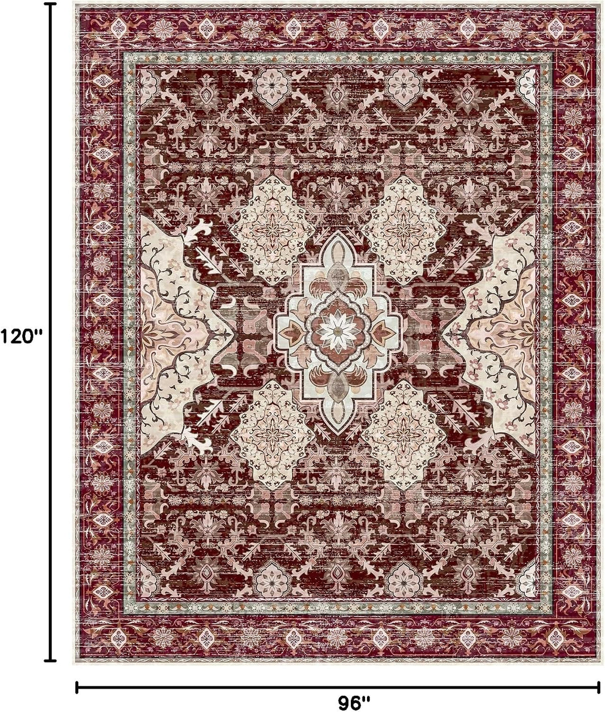Area Rugs, Large Non-Slip Washable Rug, Boho Vintage Retro Medallion Print Pattern Carpet Dining Room Home