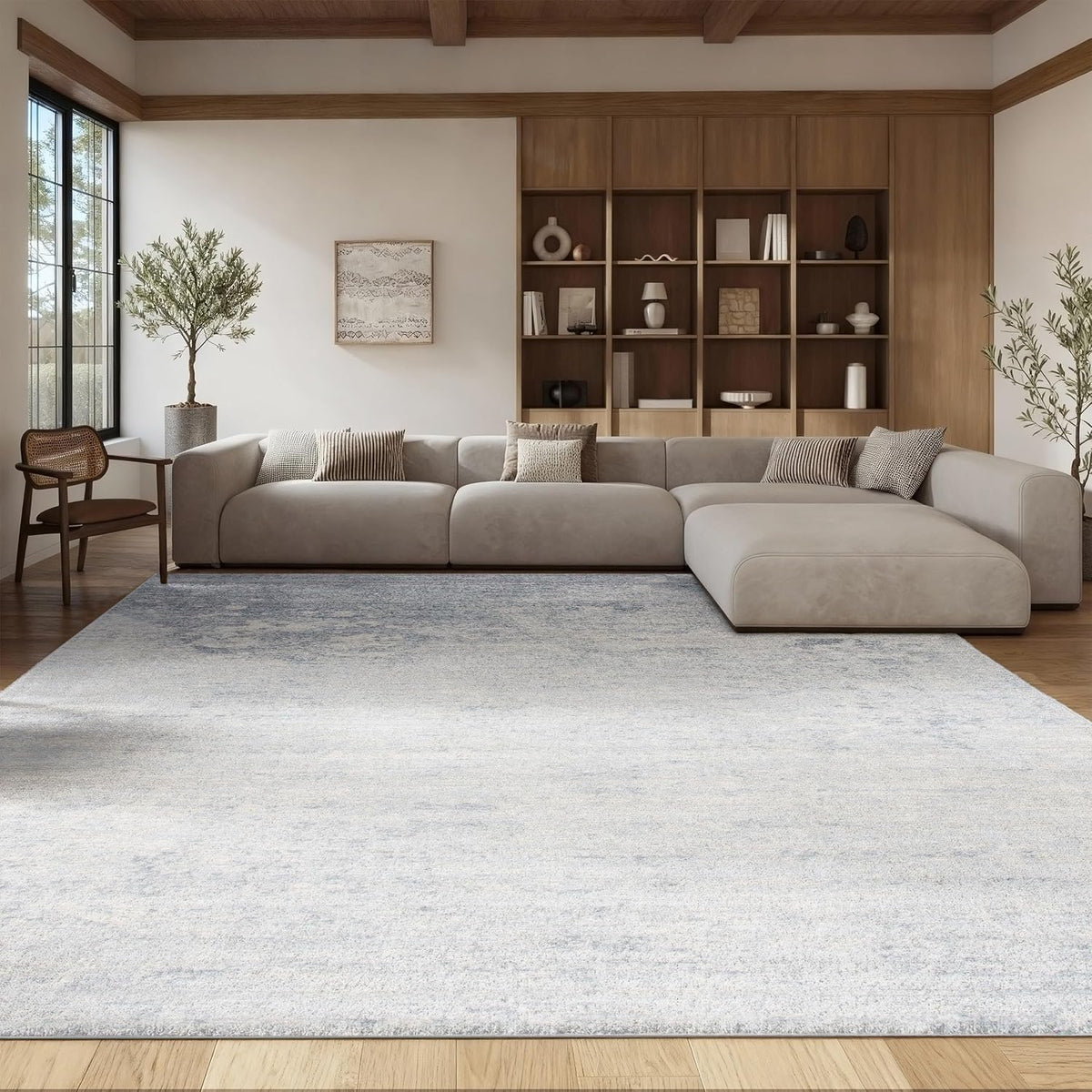 Brentwood Collection X-Large Area Rug, Ivory & Grey, Modern Abstract Design, Non-Shedding & Easy Care