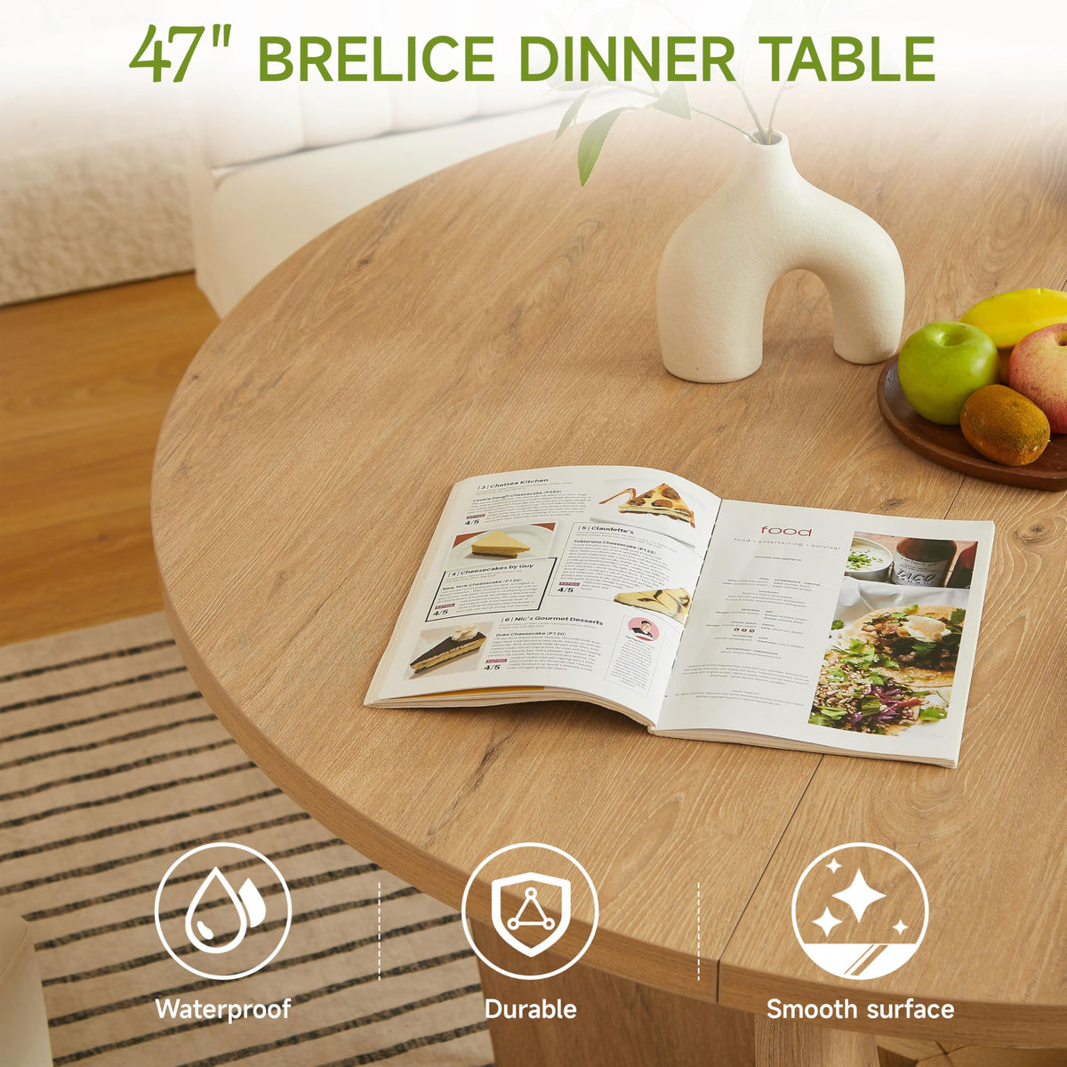 Breakfast Nook Table Set, Farmhouse 5-Piece Round Dining Table Set with Bench Seating, 47" Kitchen Nook Furniture for