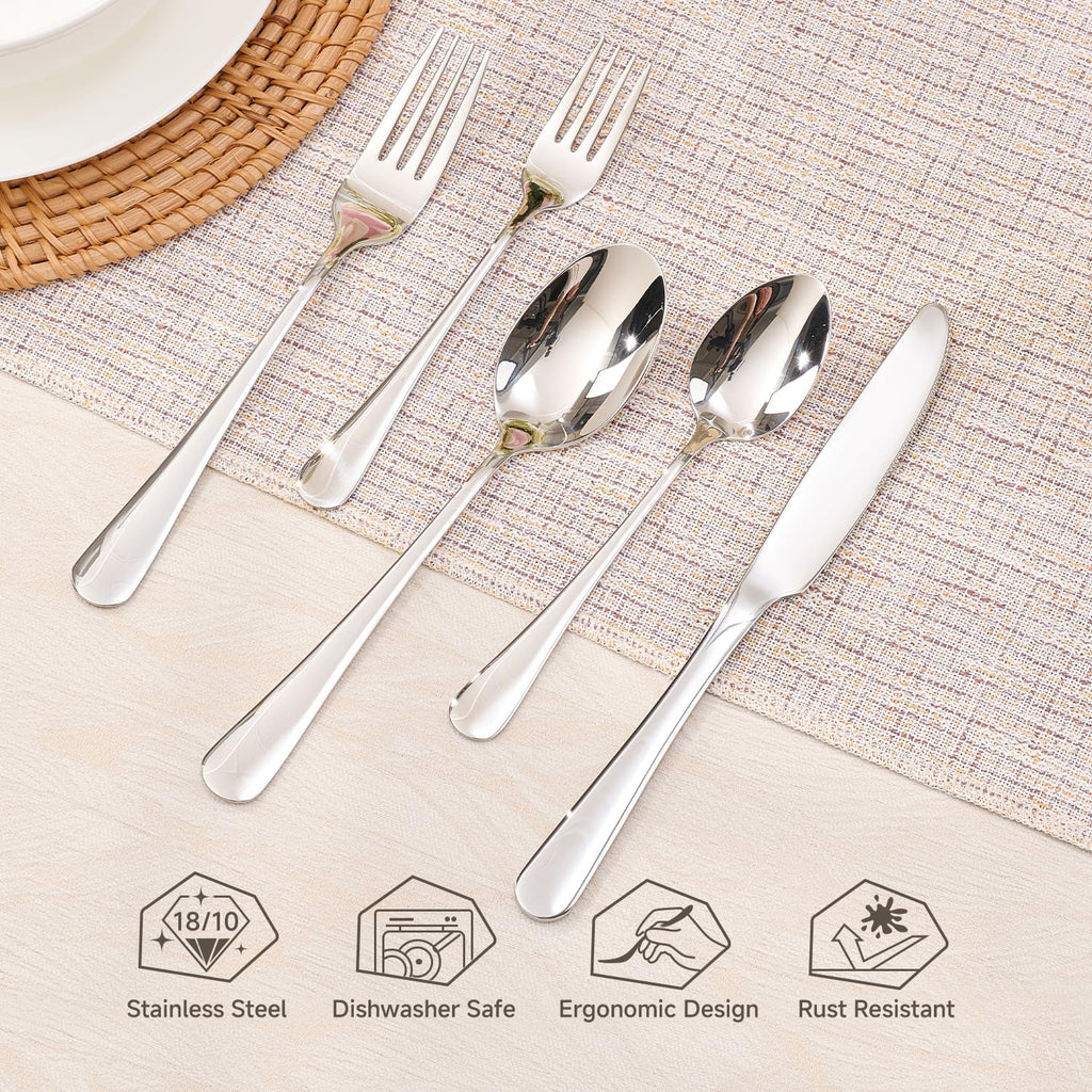 20-Piece Silverware Set for 4, Premium 18/10 Stainless Steel Flatware, Quality Heavy Duty Cutlery Utensils, Mirror