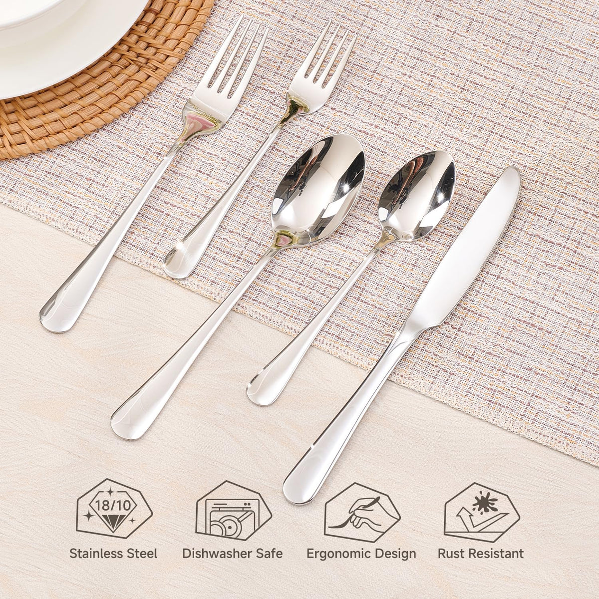 20-Piece Silverware Set for 4, Premium 18/10 Stainless Steel Flatware, Quality Heavy Duty Cutlery Utensils, Mirror