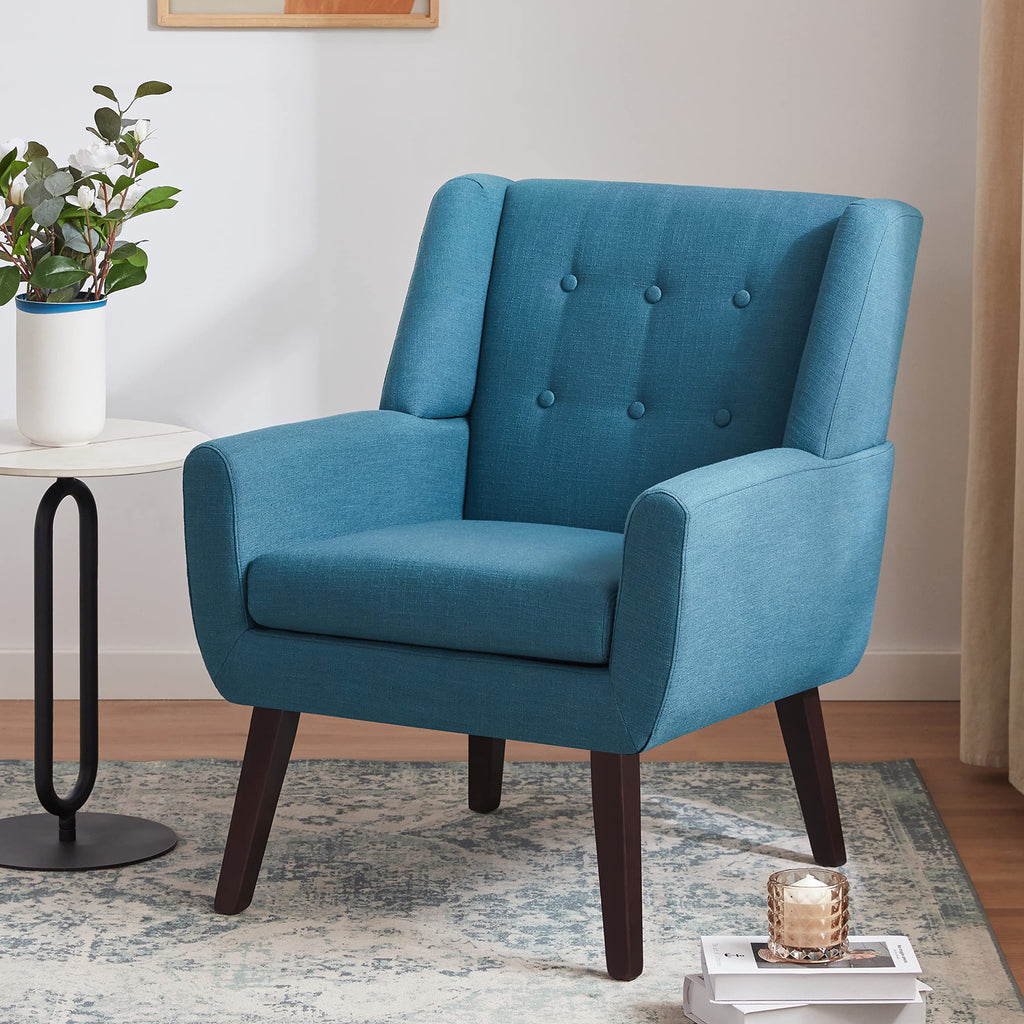 Button-Tufted Accent Chairs, Upholstered Reading Living Room Chair, Mid Century Modern Chair with Linen Fabric, Club