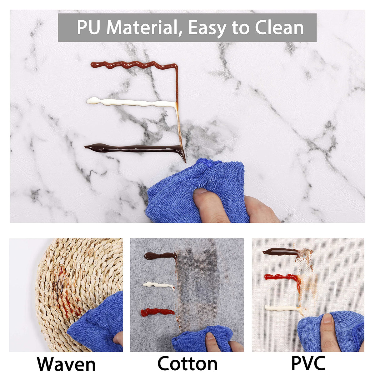 Marble Faux Leather PU Placemats, Set of 4, Washable, Stain Resistant Kitchen Table Decor