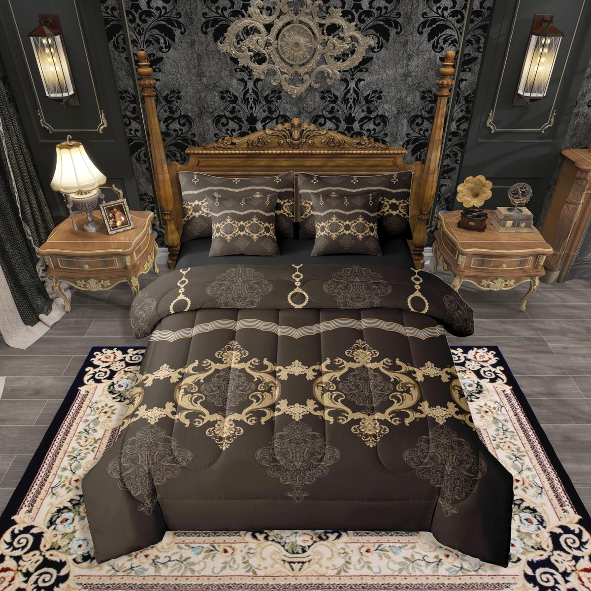 White Yellow Black Baroque Victorian Comforter Set