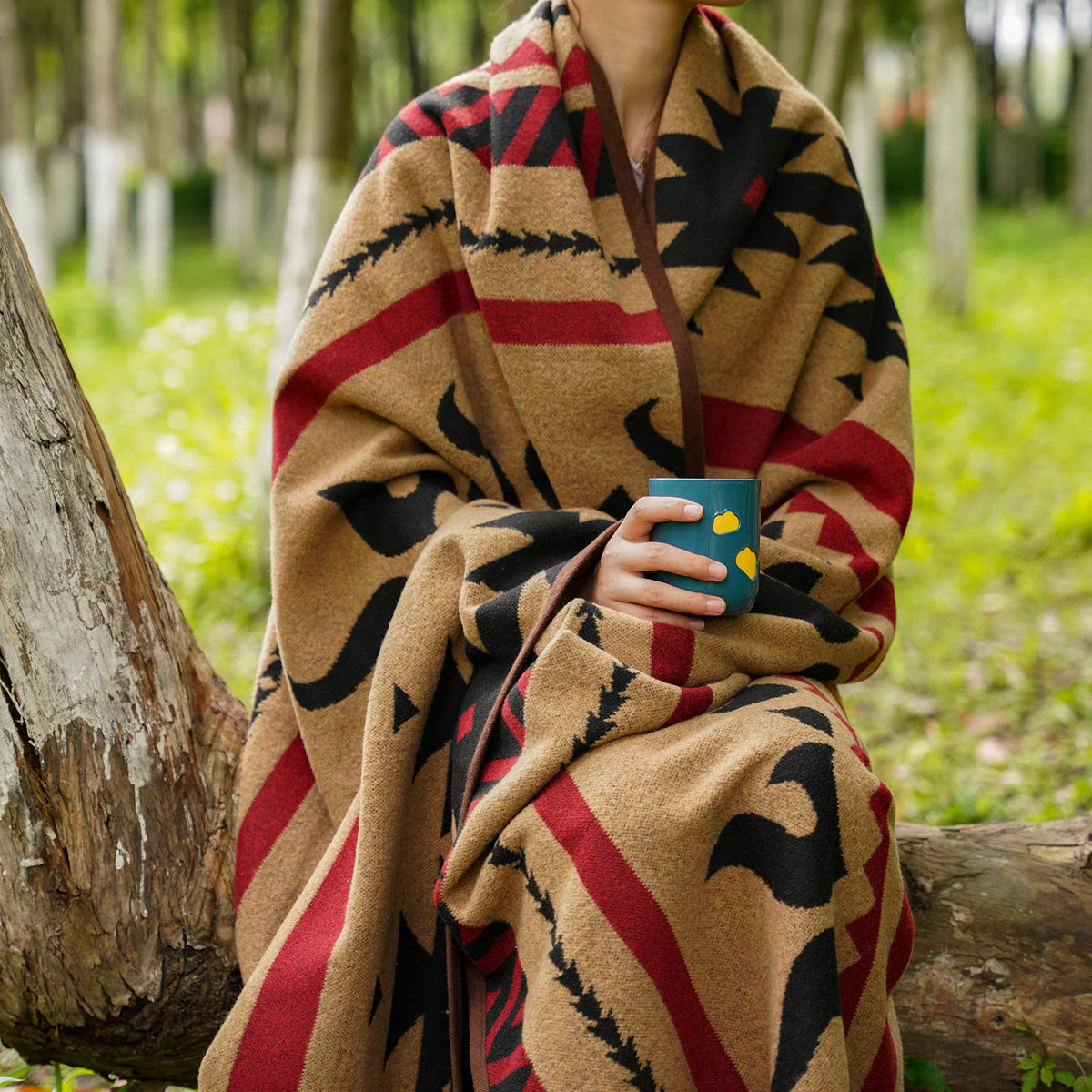 Merino Wool Blanket for Camping, 87" x 63", Kaki Flame