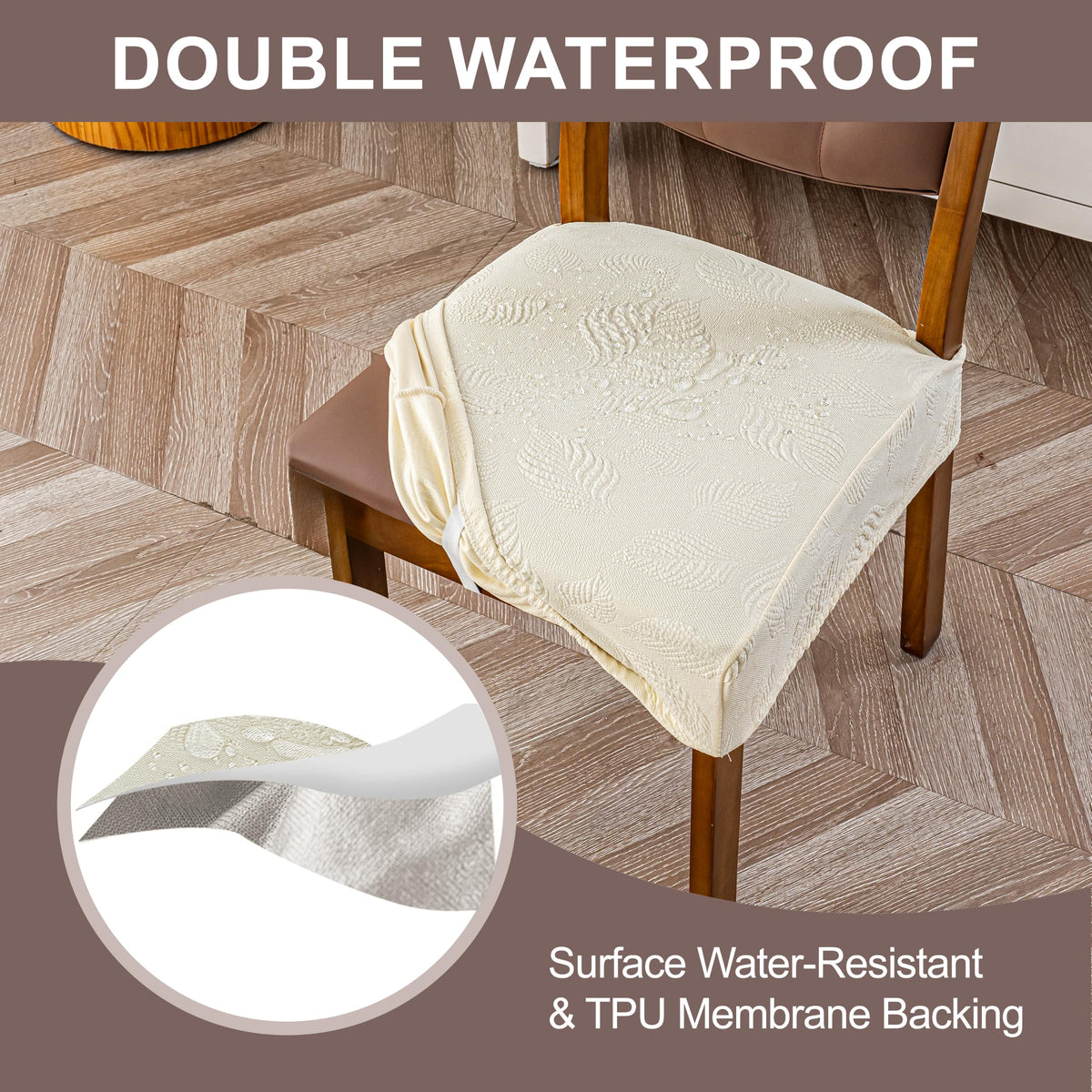 Waterproof Chair Covers Set of 6, Stretch Chair Cover, Beige