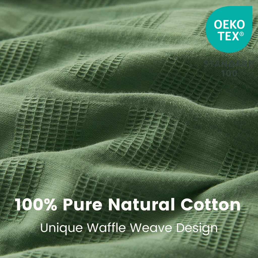 100% Cotton Duvet Cover Set Waffle Weave 2PCS (1 Comforter Cover, 1 Pillow Sham) Reversible Soft Skin-Friendly