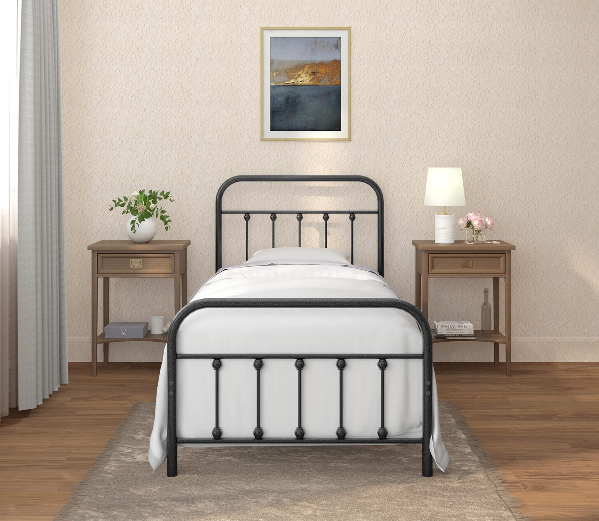 Golden Gate Beds Vintage Wrought Iron Bed Frame with Classic Metal Platform Base, Headboard and Footboard, No Box
