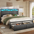 Farmhouse Bed Frame, 2 Storage Drawers, LED & Charging, Black