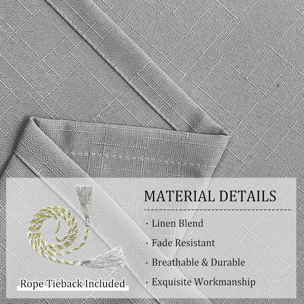 52" W x 108" L Waterproof Indoor Outdoor Curtains (1 Panel) Windproof Burlap Linen Look Outdoor Curtains Grommet at Top and