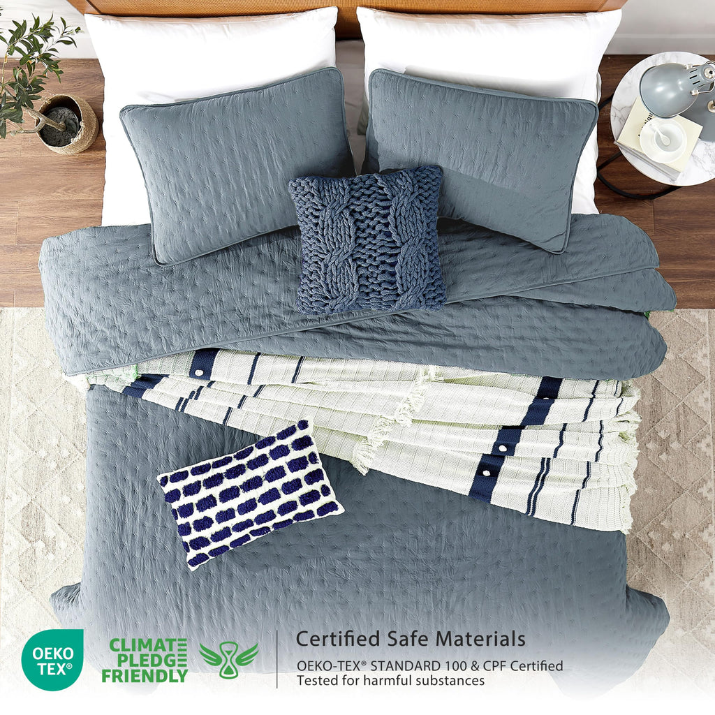 Dusty Blue Quilt Bedding Set, California Lightweight Soft Bedspread