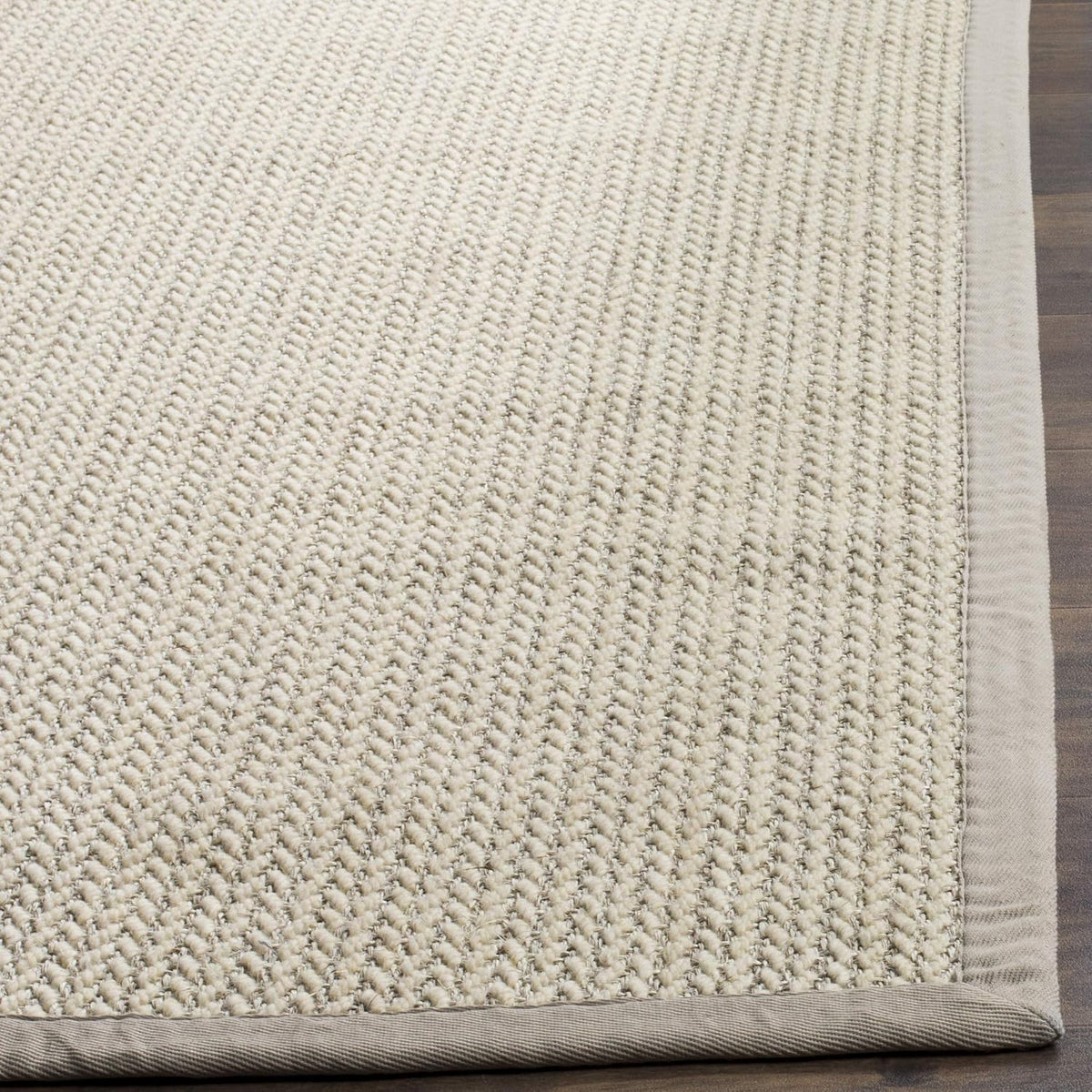 Area Rug - Natural Fiber Collection - Large - Light Grey, Sisal & Wool, Woven Design with Border (NF475C)