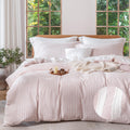 Jacquard Striped Duvet Cover Set 3pcs Dual Zipper Pink Full