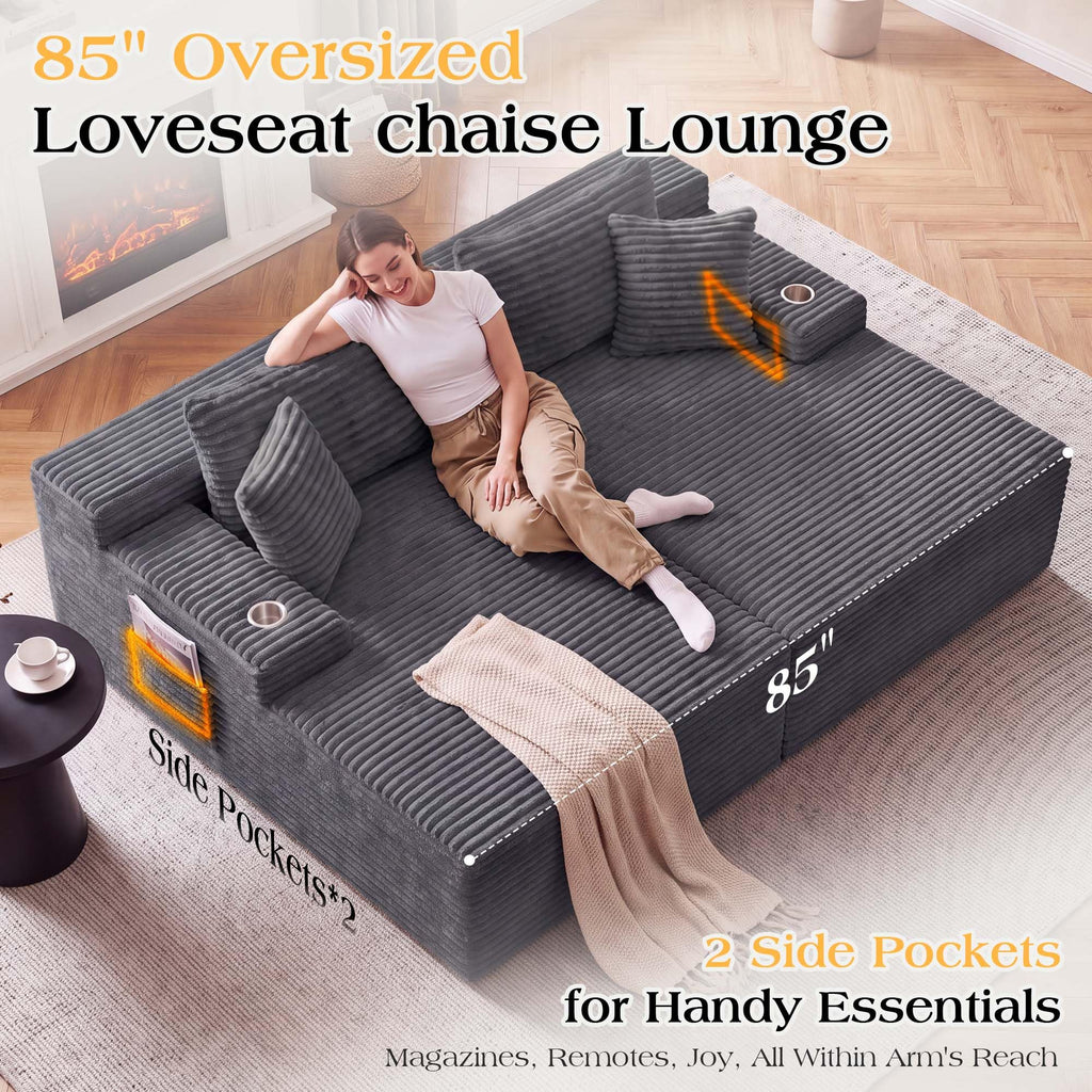 85'' Loveseat Chaise Lounge Chair, Oversized Double Boneless Couch