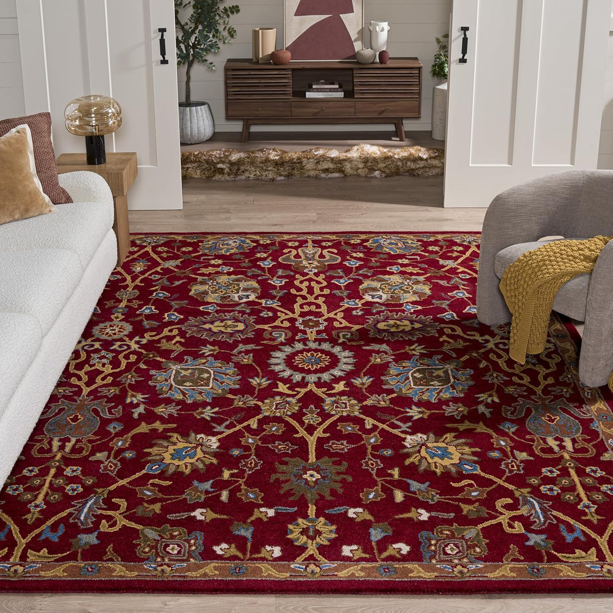 Heritage Area Rug, Red, Handmade Traditional Oriental Wool