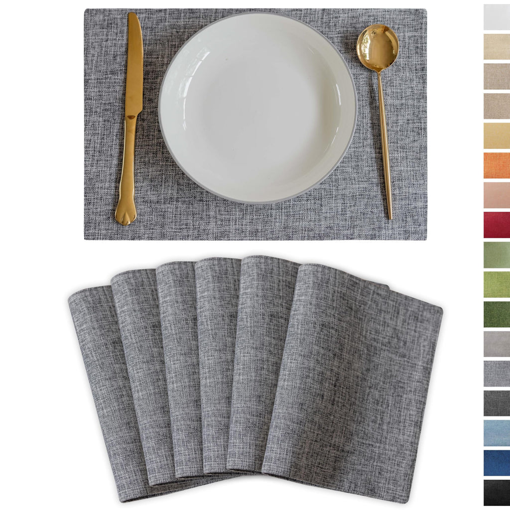 Cloth Placemats Set of 6 Table Mats Gray Linen Place Mats for Buffet Kitchen and Dining Room, Ash Grey
