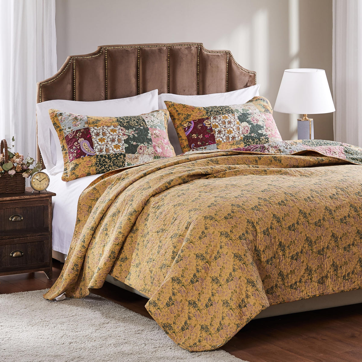 Home Antique Chic 100% Cotton Authentic Patchwork Quilt Set, Multicolor