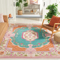 Bellagio Area Rug, Blue & Pink, Handmade Medallion Wool