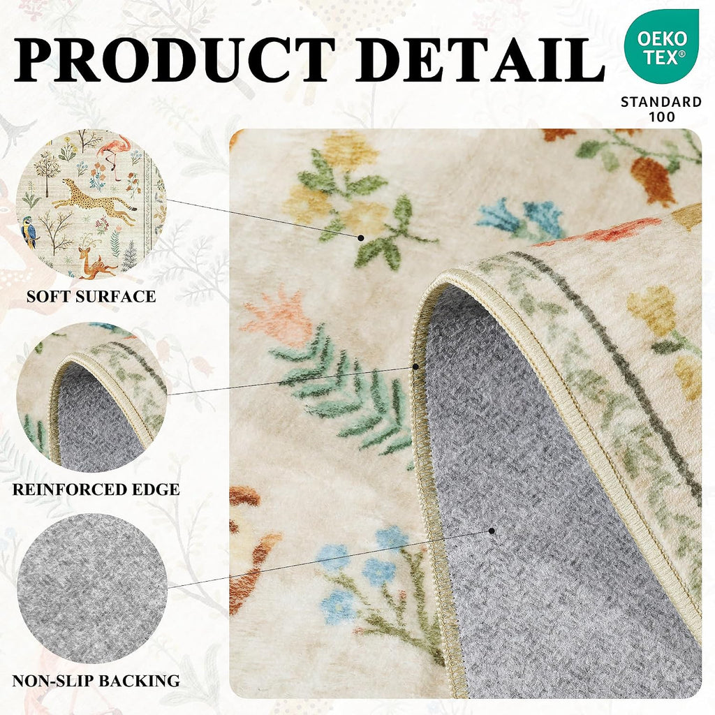 Area Rugs, Washable Animal Rug Non Slip, Beige