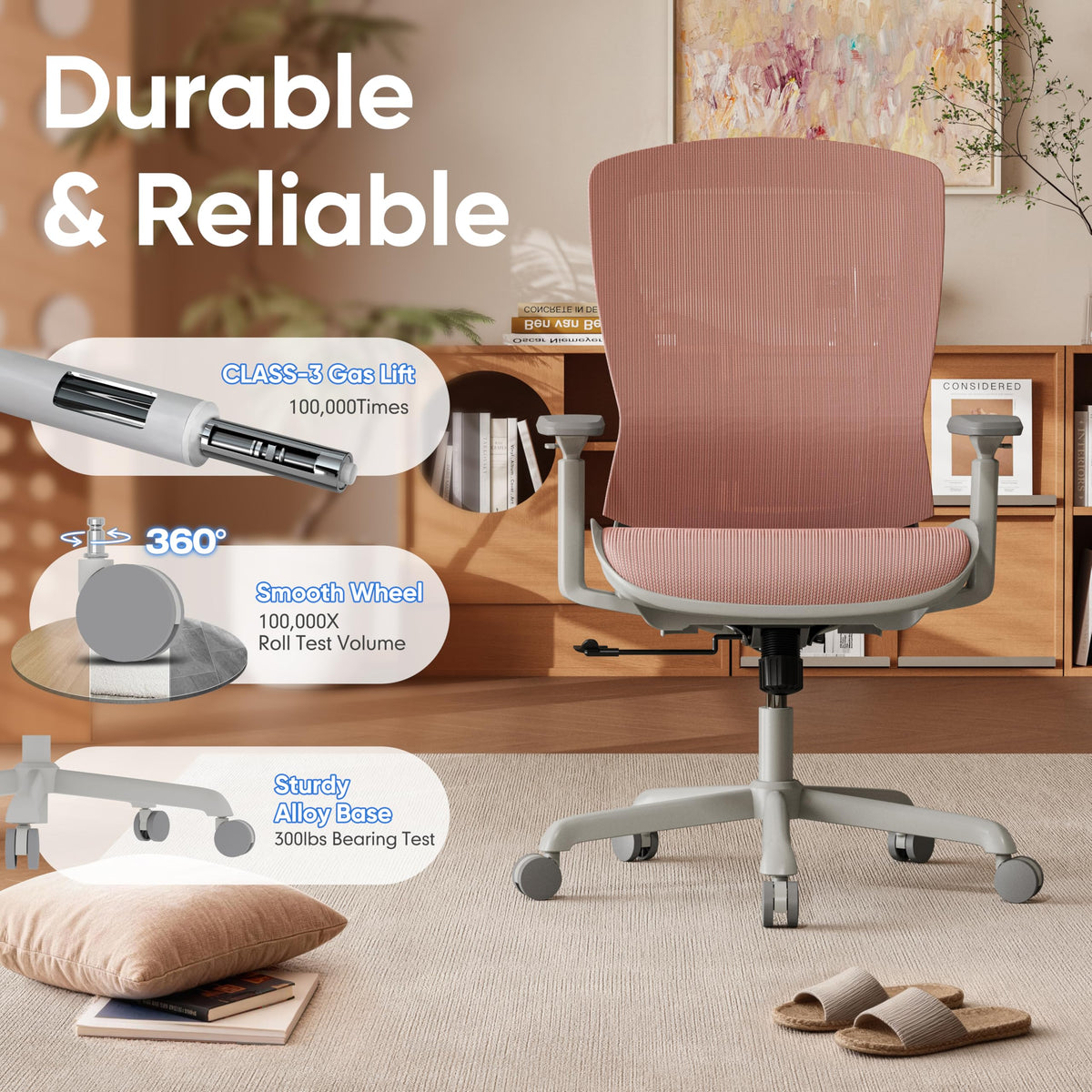 Ergonomic Mesh Office Chair — Blush Pink, Breathable Mesh Seat & Back