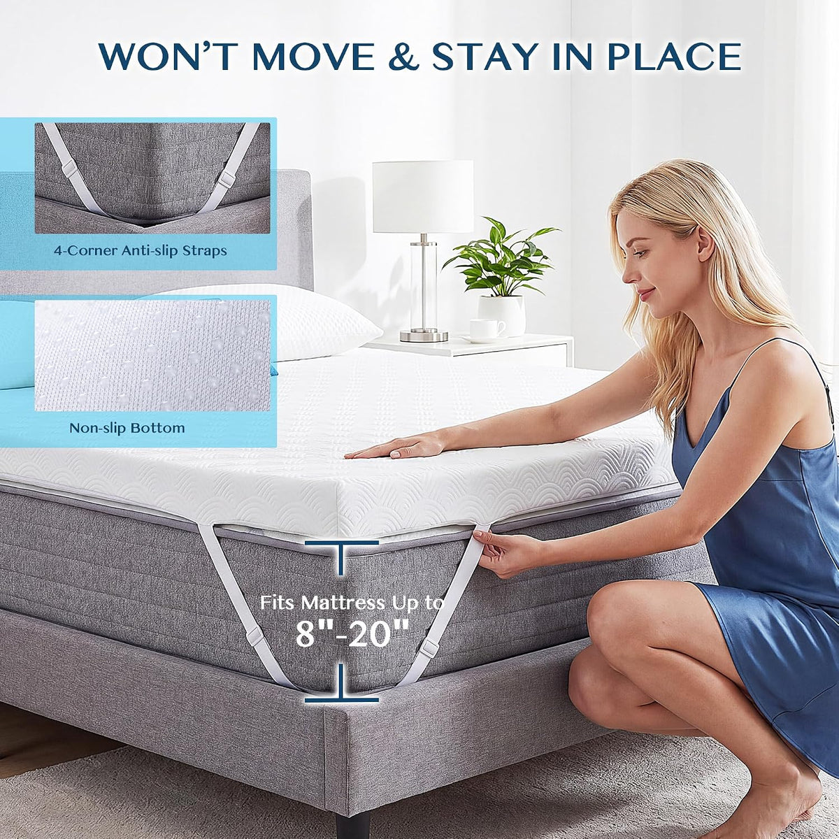 3 Inch Queen Memory Foam Mattress Topper, Ventilated Gel Mattress Topper for Back Pain Relief, CertiPUR-US Certified
