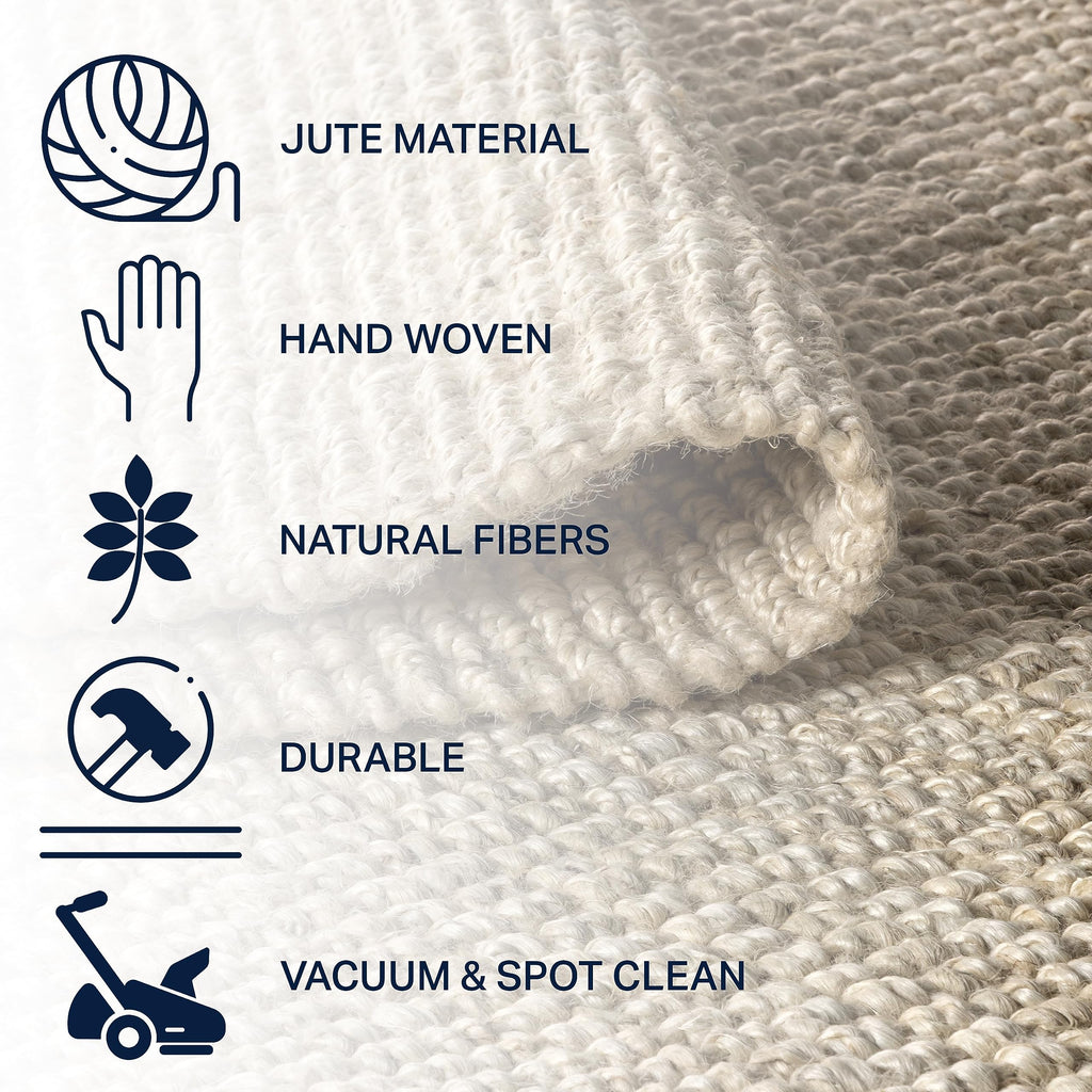 Pata Hand Woven Chunky Jute Light Ivory Runner Rug, Bohemian, Rustic, Cottage, Easy-Cleaning, Non-Shedding