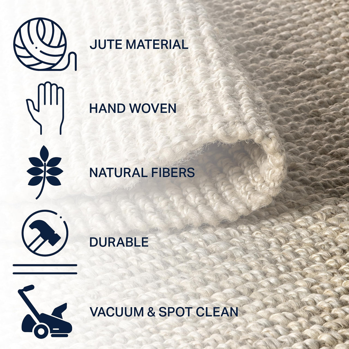 Pata Hand Woven Chunky Jute Light Ivory Runner Rug, Bohemian, Rustic, Cottage, Easy-Cleaning, Non-Shedding