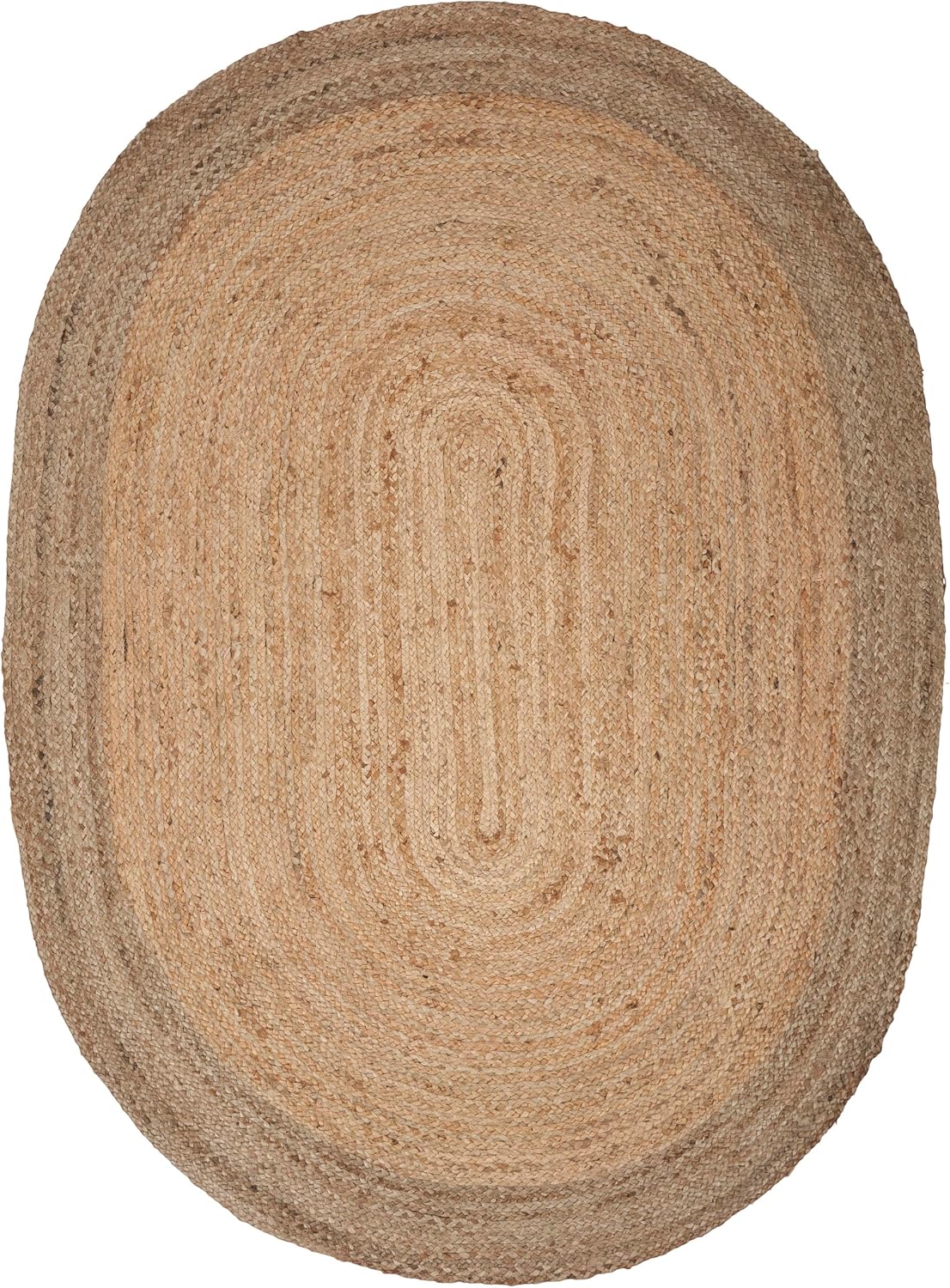 LR Home Natural Jute 7x9 Oval Area Rug Decor | Braided Rugs, Playroom | Bohemian Farmhouse Indoor Rug for Room Decor