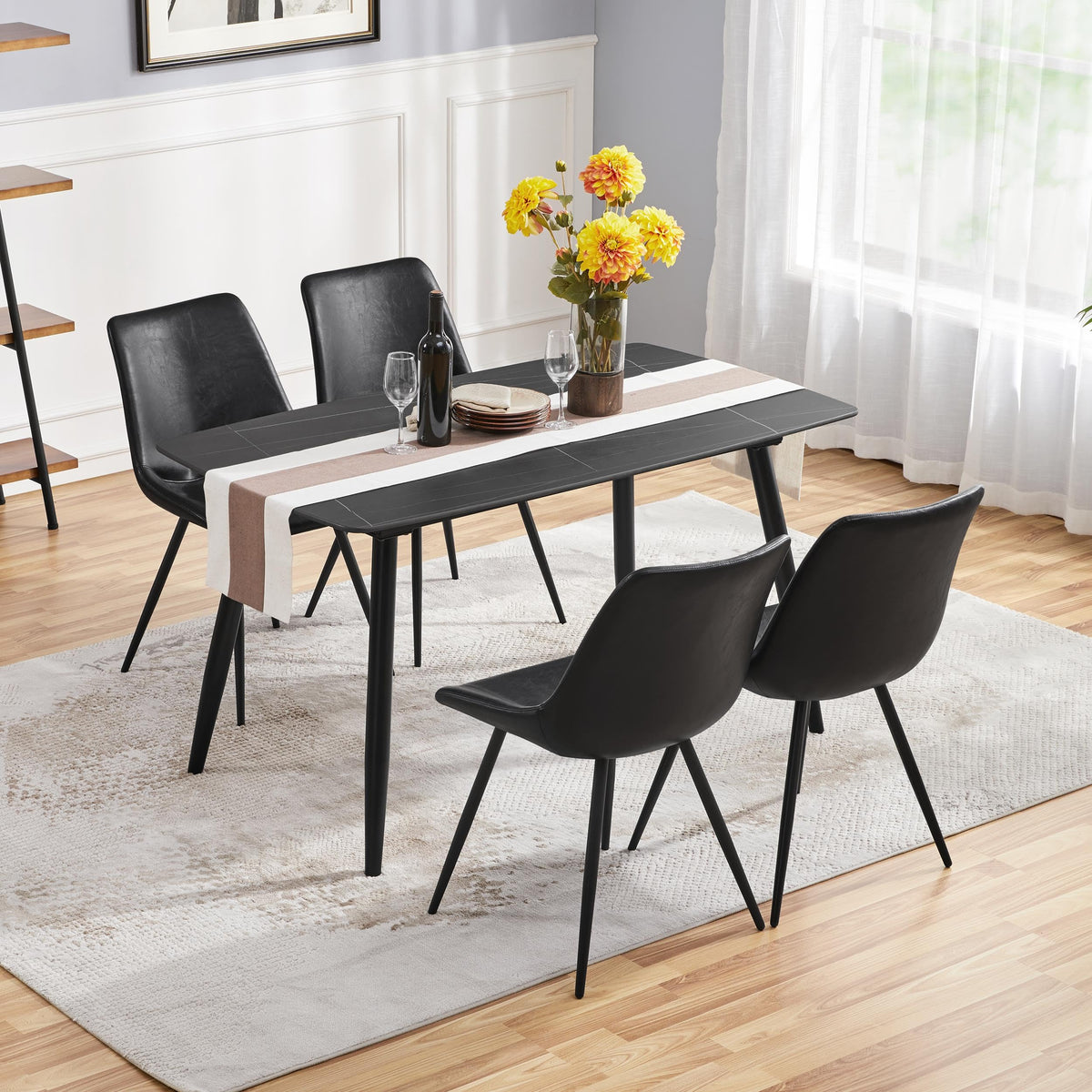 Set of 2 Mid Century Modern Kitchen Chairs Black