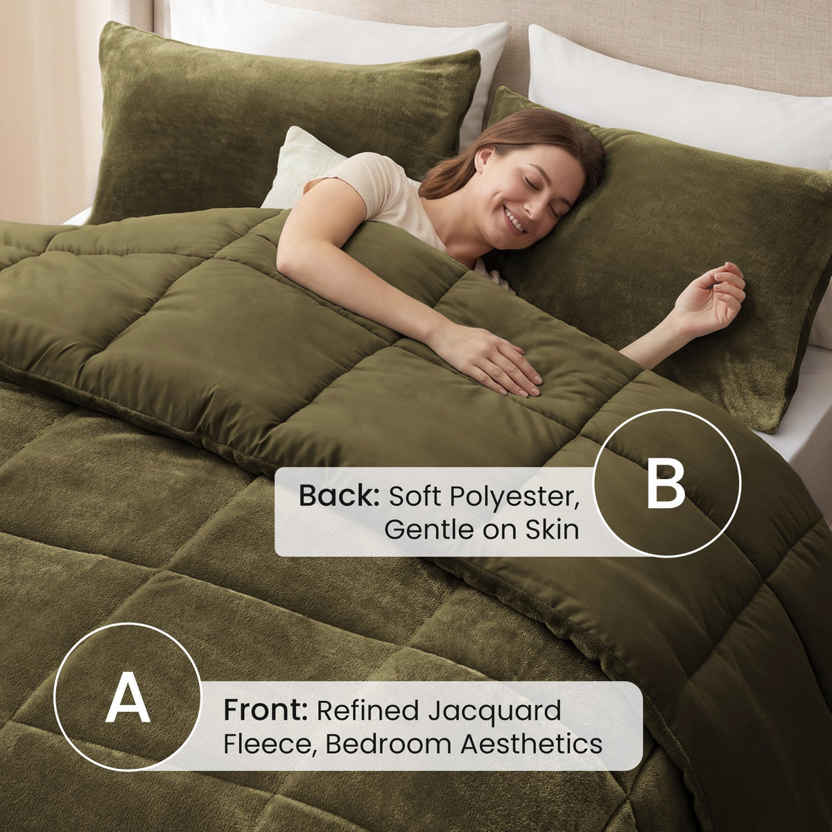 Flannel Comforter Set, Plush Jacquard, Olive Green