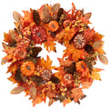 Fall Wreath 20'' Autumn Front Door Wreath with Various Pumpkin Cluster of Berries Maple Leaves Pine Cones for Outside