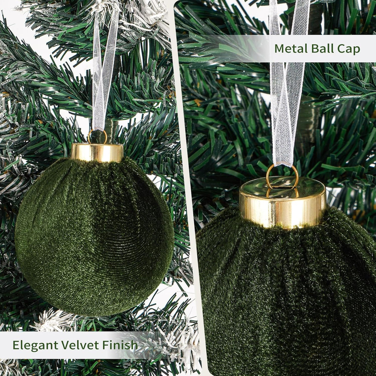 Velvet Ball Christmas Tree Ornaments Set, 15 Pack, Green/Brown, 3.15 in
