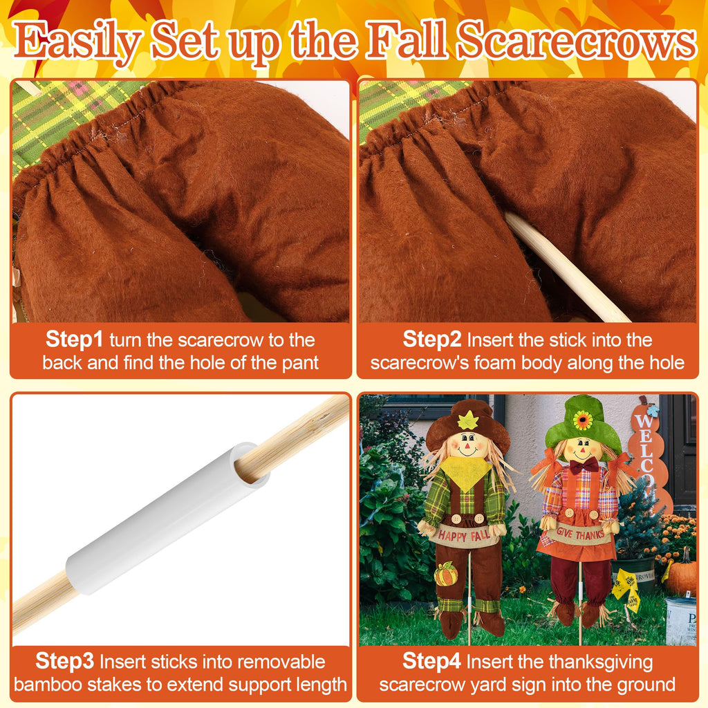 2 Pack Fall Scarecrow Outdoor Decorations, Plaid, Cute, 27''